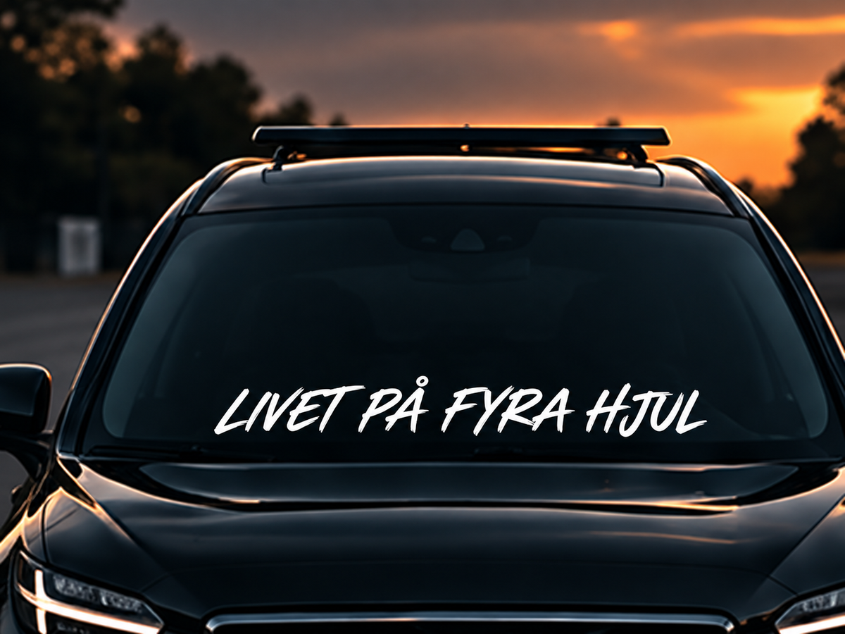 Livet på fyra hjul framrutedekal på mörk bil